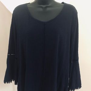 Petite Style & Co blue bell sleeve boho top